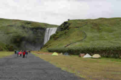 Hiking at Skógafoss waterfall