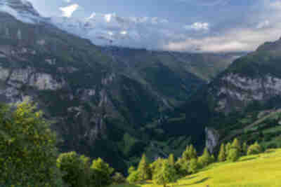 Looking down southward through the Lauterbrunnen valley from Mürren