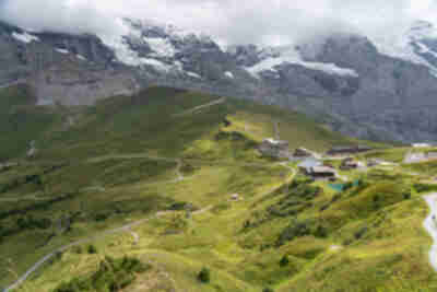 Looking down to Kleine Scheidegg and Hotel Bellevue des Alpes