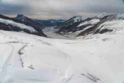 The Aletsch Glacier which is 14 miles long and 3,000 ft thick
