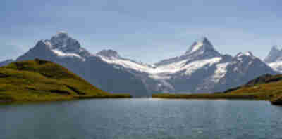 Left to right: Wetterhorn, Bärligstock, Schreckhorn from Bachalpsee Lake