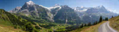 Wetterhorn, Schreckhorn, and Eiger above Bort