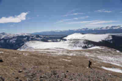 Descending from Buckeye Peak, with the rest of the group on the Sangree Saddle far below