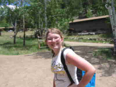 Becca in front of the Upper Barn