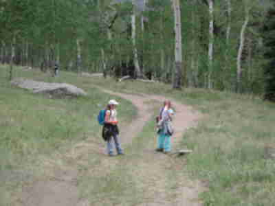 Taking a break on the hike to the Upper Meadow - site of our campout