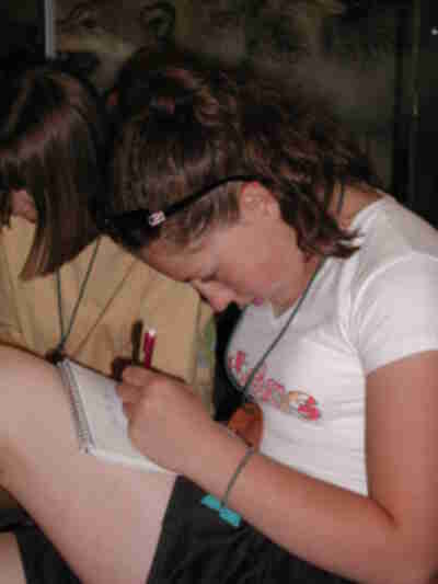 Katie working hard on her math equations