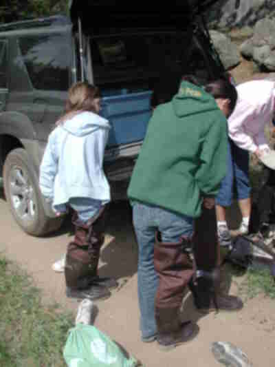 Putting on waders