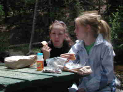 Eating a sack lunch by the stream
