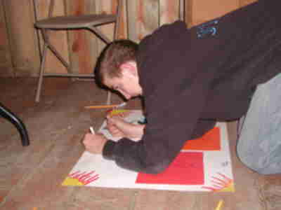 Justin working on his fire poster