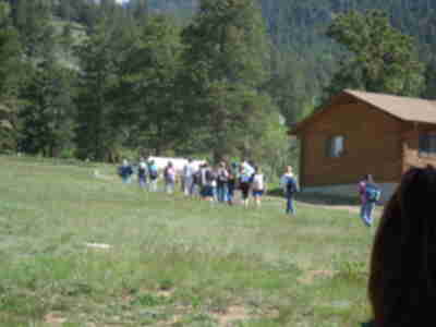 Walking to the amphitheater after unloading the bus