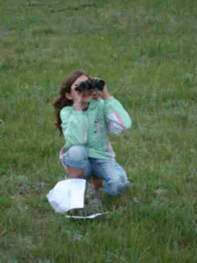 Megan looking at a bird