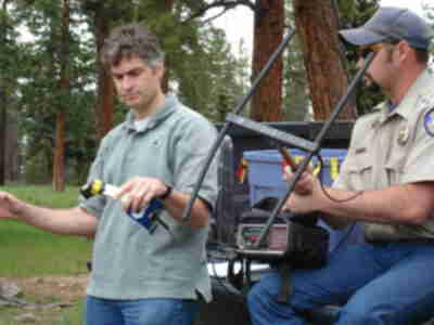Aaron and Nick demonstrating how the Radio Telemetry equipment is used.