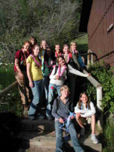 The girls in front of Mt. Susan, their bunkhouse