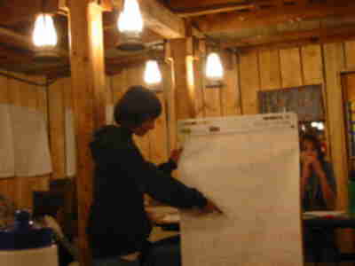 Brian presenting statistics on the elk population in Yellowstone, which have decreased to 1/3 their size since the introduction of wolves.
