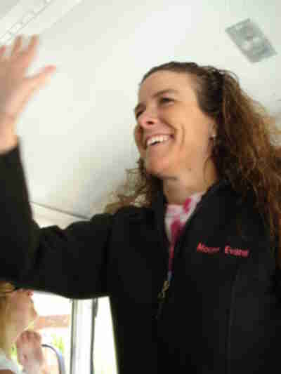 Ms. Sandy Stevens, the principal of Outdoor Lab, greets us when we arrive