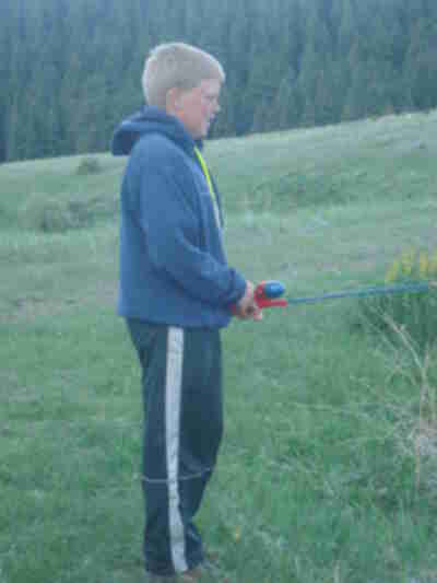 Dylan fishing at Jackson Pond on Thursday morning