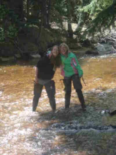Steph and Erin wading in Bear Creek
