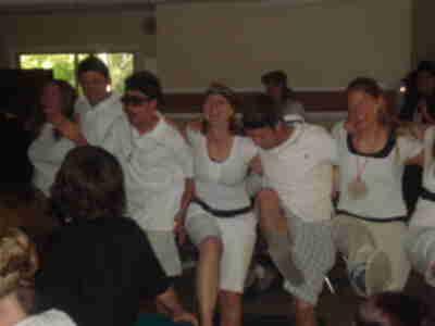 The Adult Leaders dancing the Can-Can